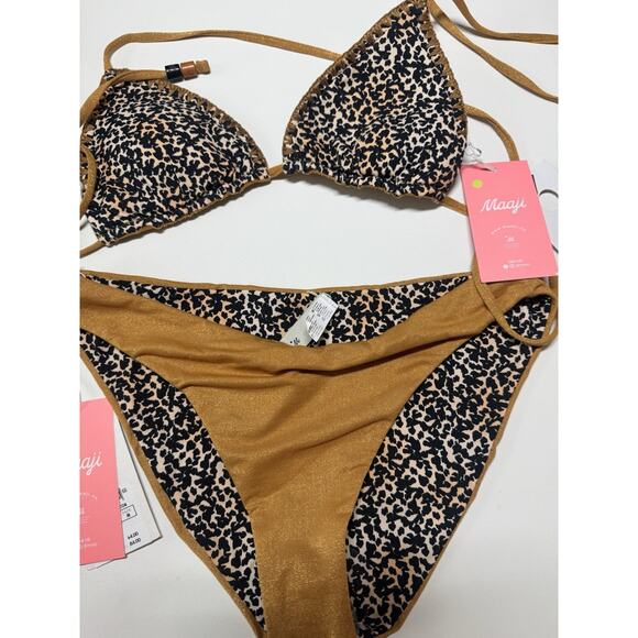 Maaji Bikini Set Reversible Crochet Leopard Print Honey Gold NWT M - Picture 6 of 9
